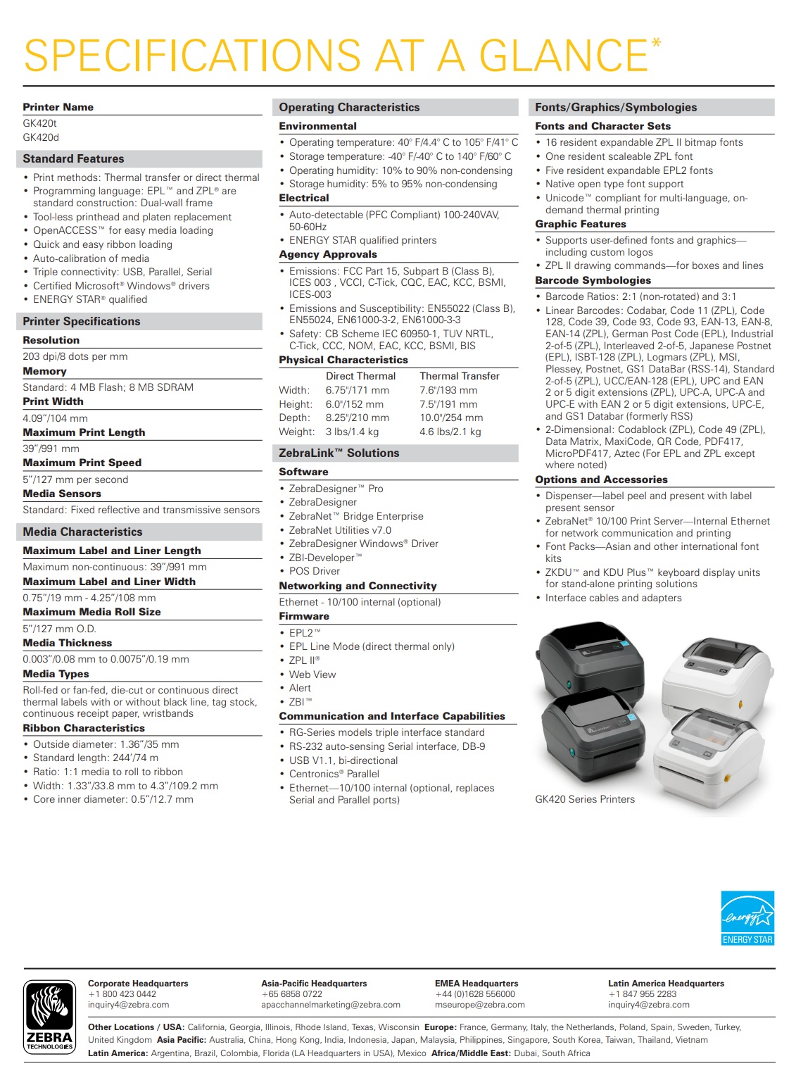 Zebra Gk420d Label Printer Gk42 202520 000 8523